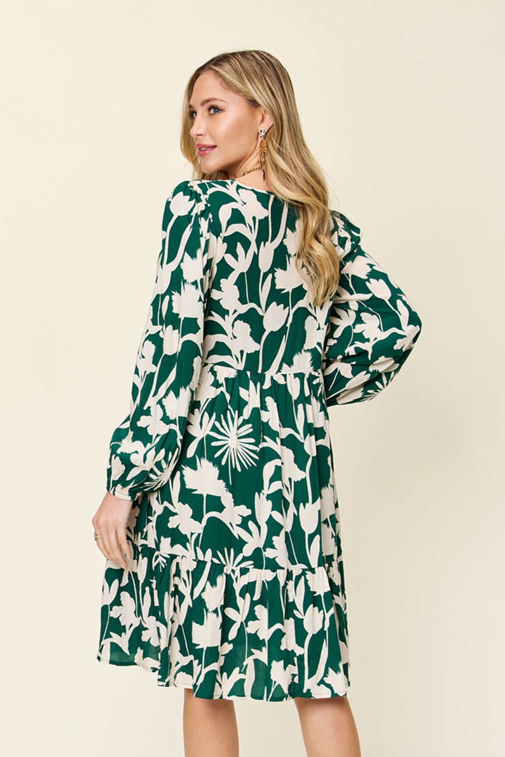 Double Take Full Size Printed Ruffle Hem Long Sleeve Dress - Concordia Style Boutique