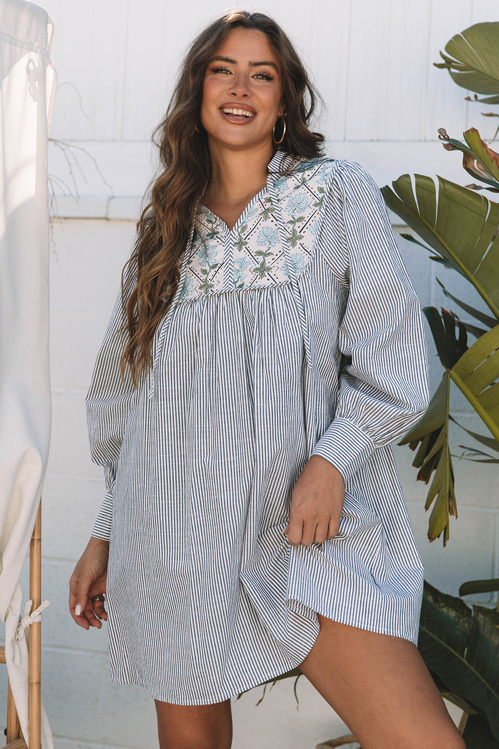 Aila Stripe Floral Patchwork Tied Mini Dress - Concordia Style Boutique