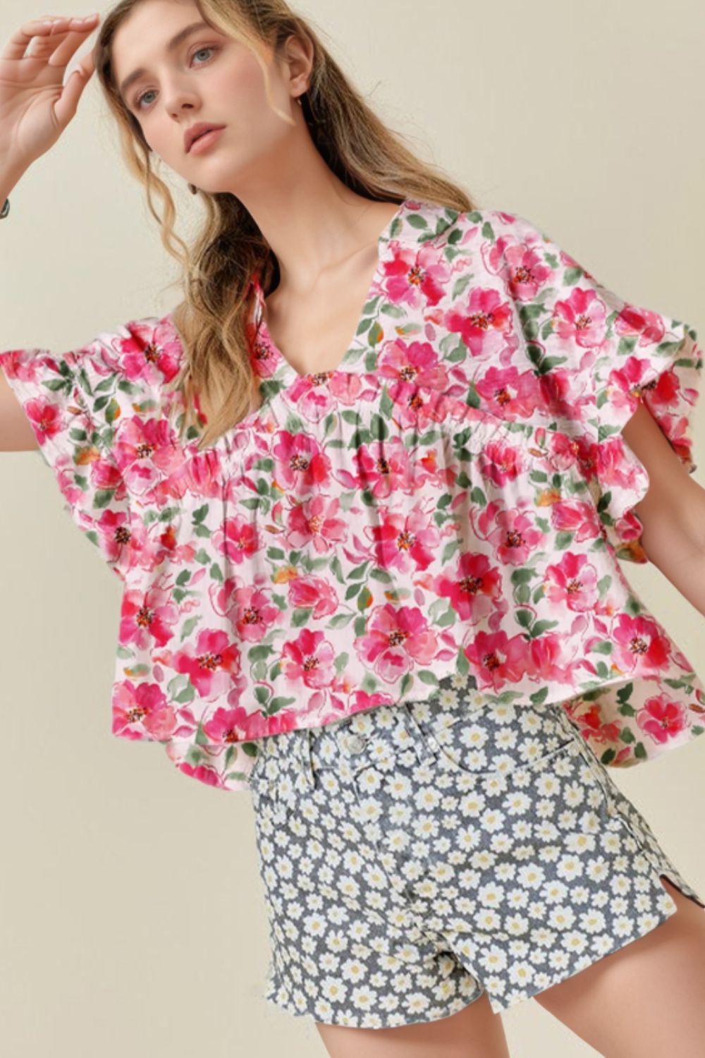 Floral Boxy Fit Ruffled Short Sleeve Blouse - Concordia Style Boutique