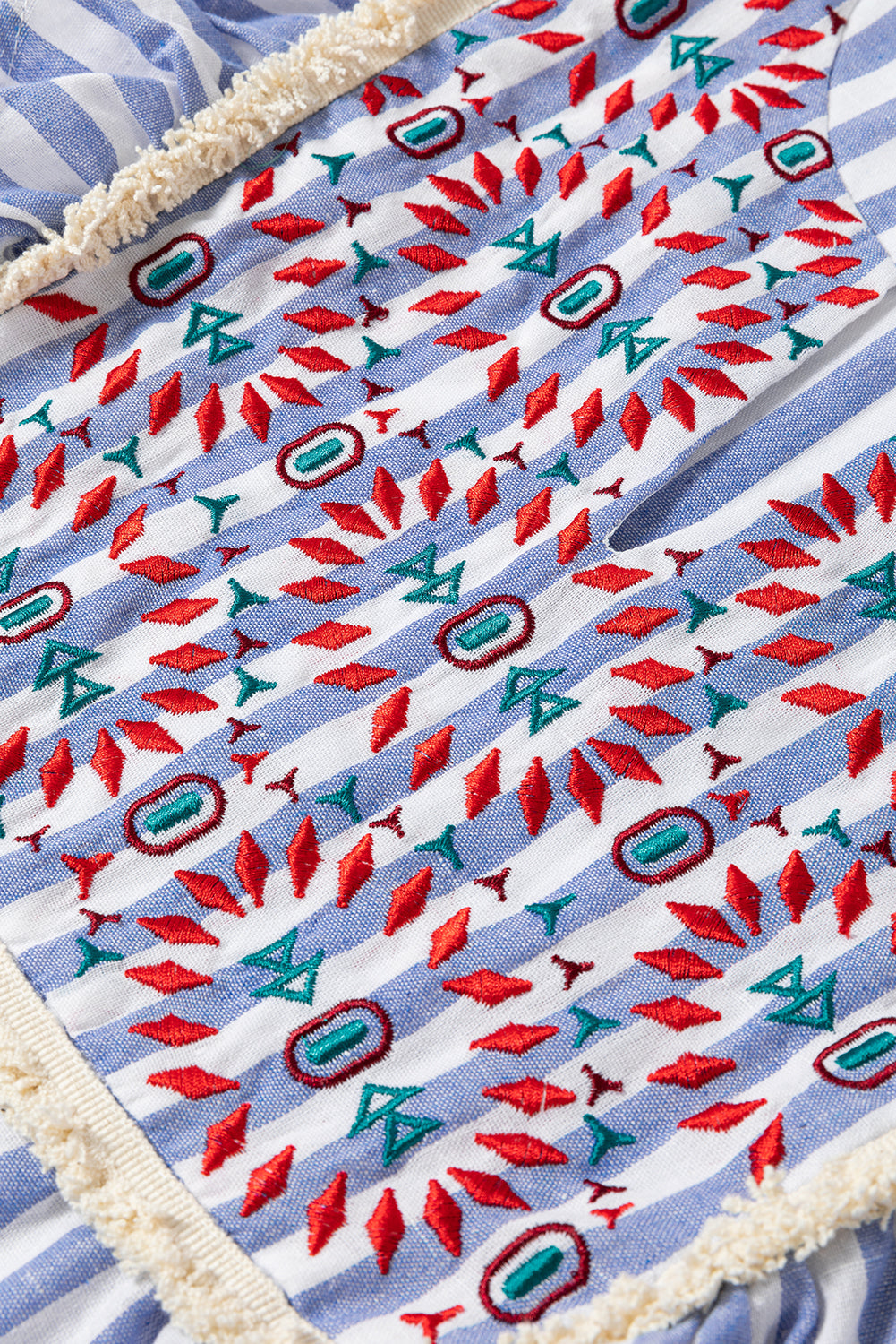 ARIYA STRIPE GEO PATTERN EMBROIDERED TASSEL FLUTTER Plus BLOUSE - Concordia Style Boutique