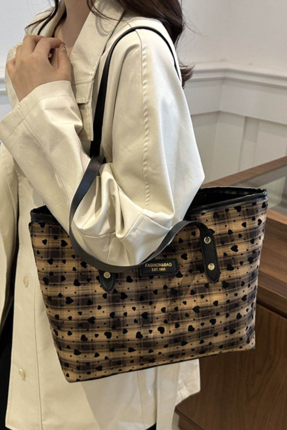 Heart Plaid PU Leather Strap Tote Bag - Concordia Style Boutique