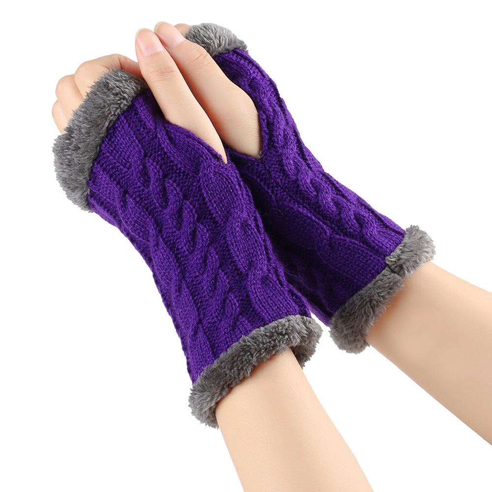 Winter Plush Twist Knitted Fingerless Fleece Women Gloves - Ultra Soft Thermal Comfort