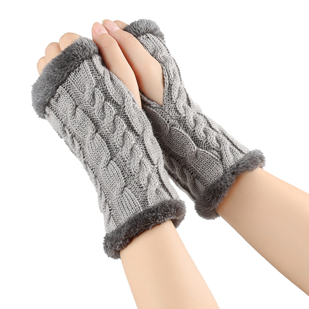 Winter Plush Twist Knitted Fingerless Fleece Women Gloves - Ultra Soft Thermal Comfort