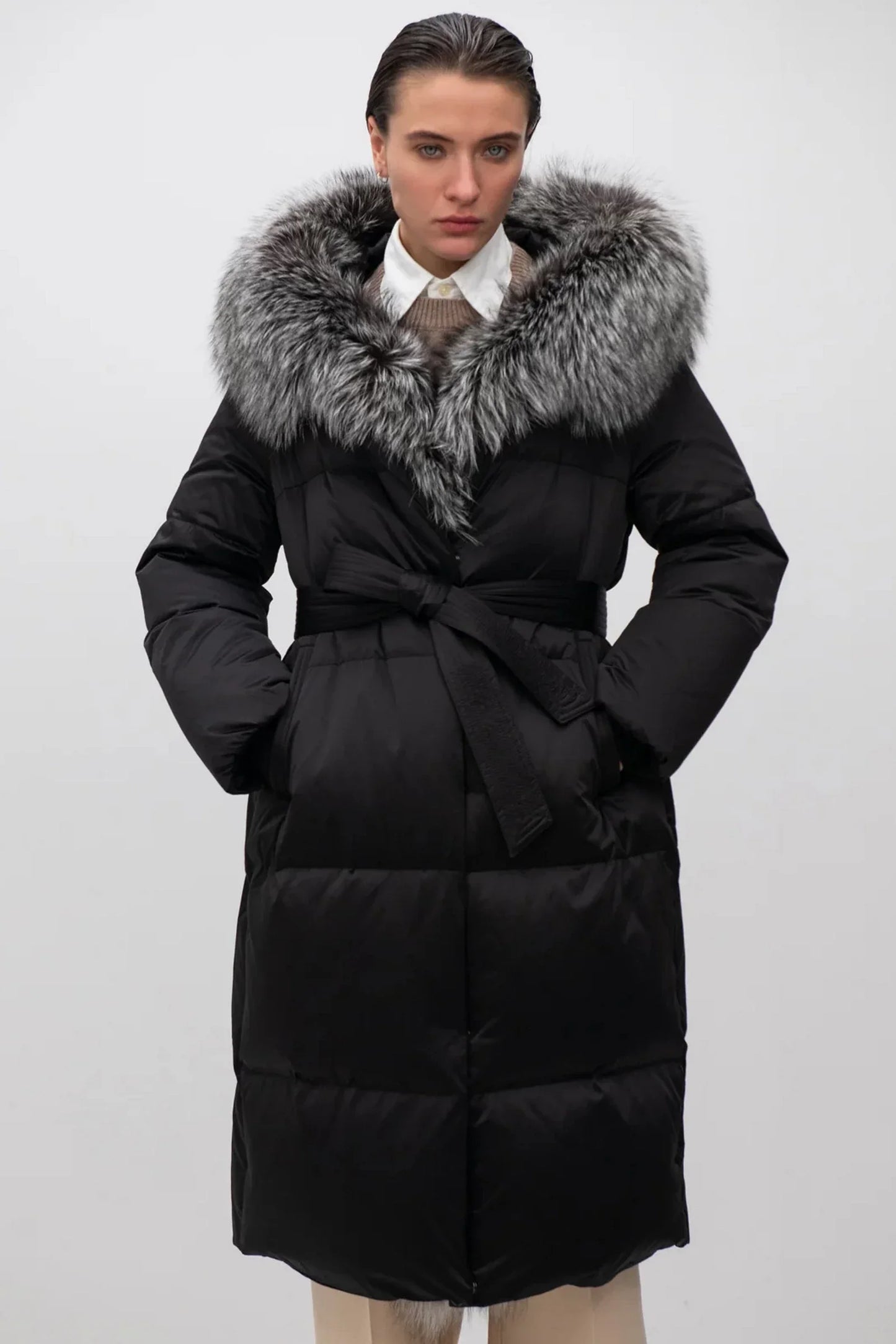 Charlotte Genuine Silver Fox Down Parka