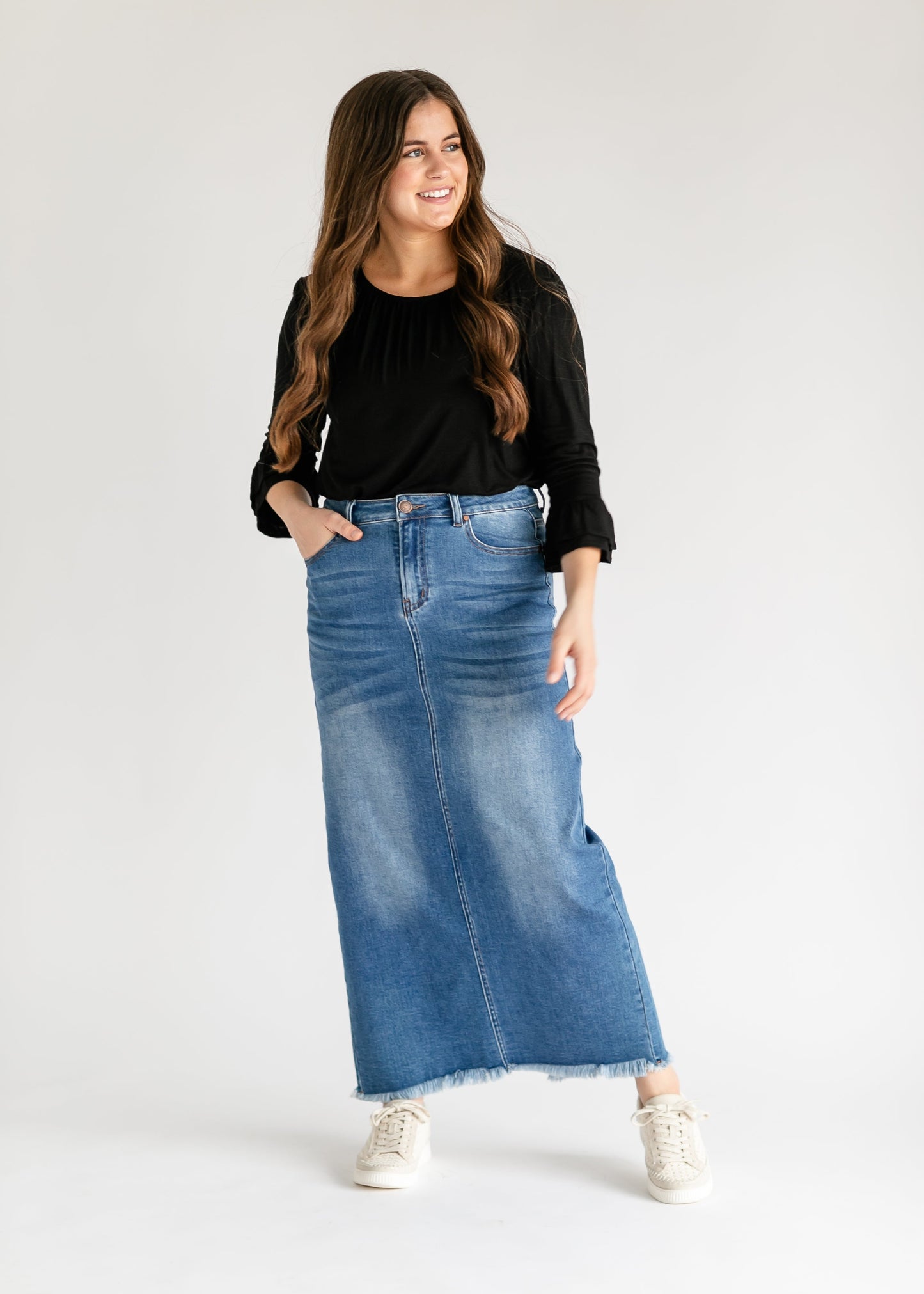 Dakotah Raw Hem Long Denim Skirt - Concordia Style Boutique