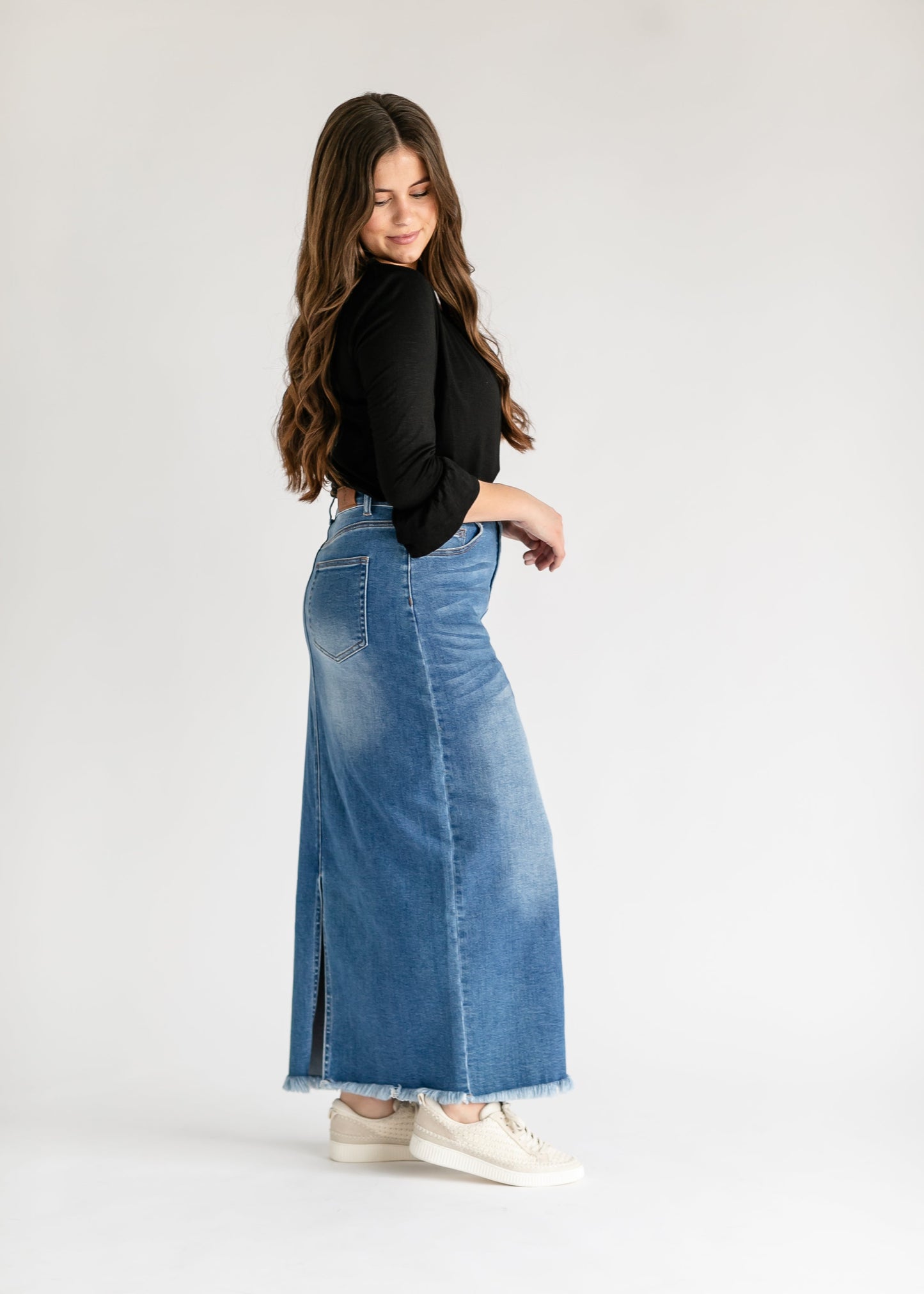 Dakotah Raw Hem Long Denim Skirt - Concordia Style Boutique