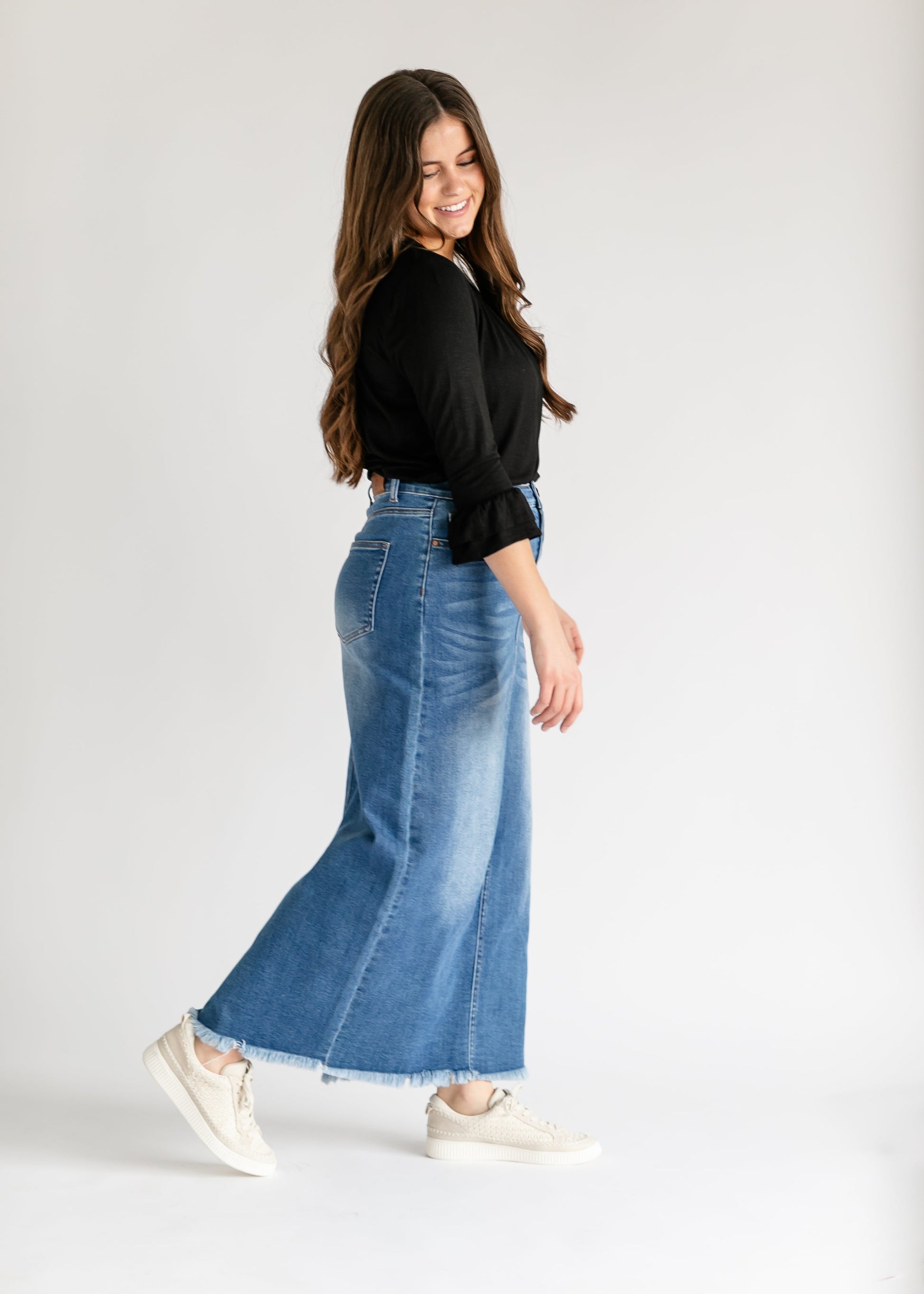 Dakotah Raw Hem Long Denim Skirt - Concordia Style Boutique