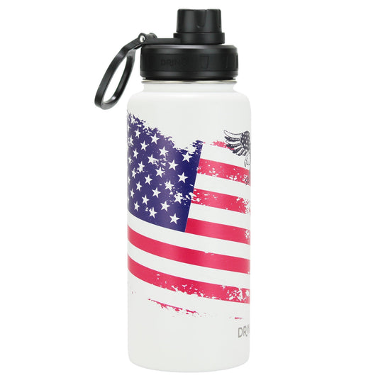 DRINCO® 32oz Stainless Steel Water Bottle-US Flag Color-Artic White - Concordia Style Boutique