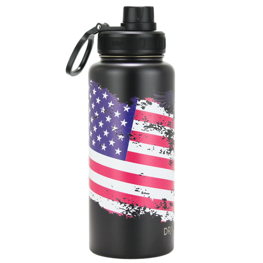 DRINCO® 32oz Stainless Steel Water Bottle-US Flag Color-Black - Concordia Style Boutique