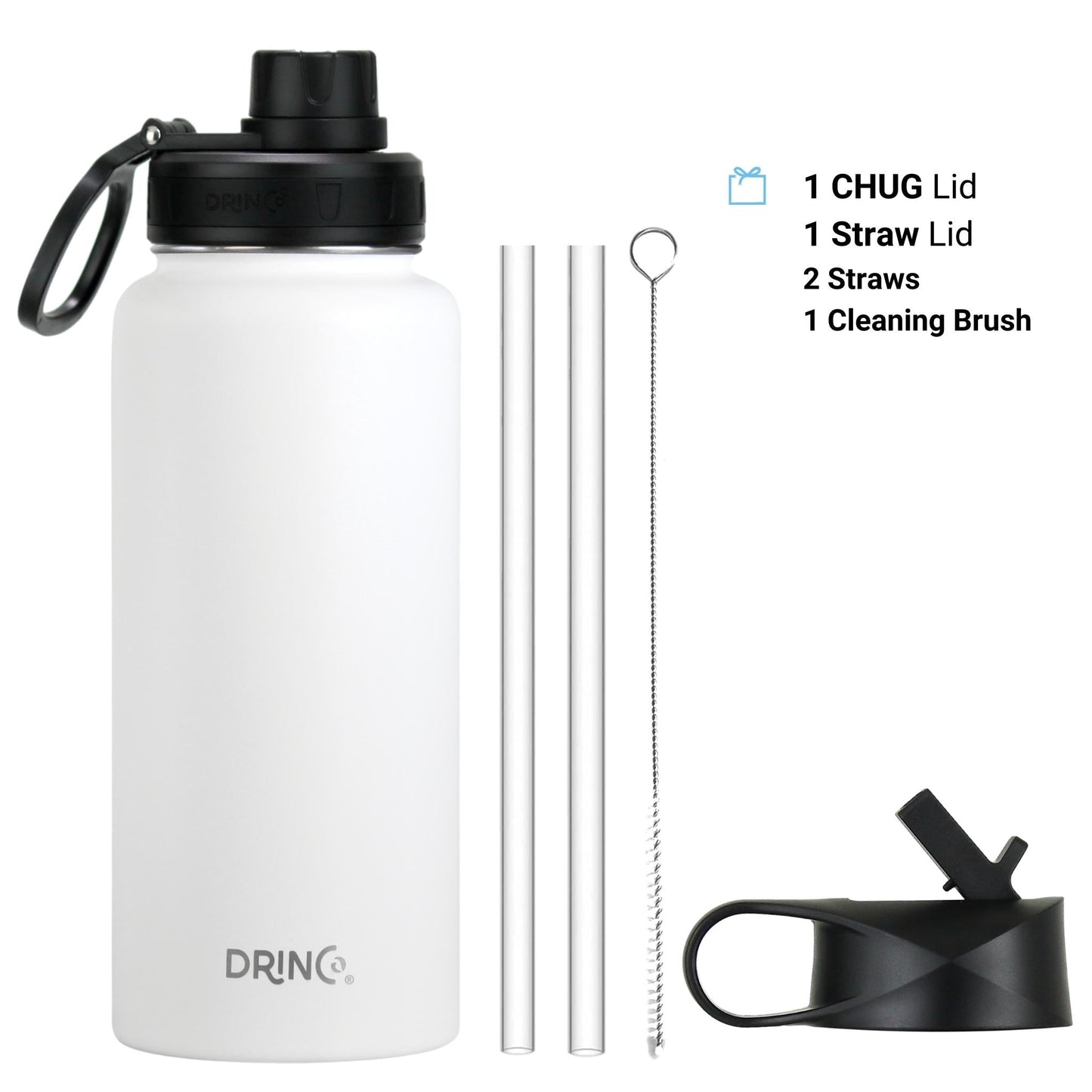 DRINCO® 32oz Stainless Steel Water Bottle-US Flag Color-Artic White - Concordia Style Boutique