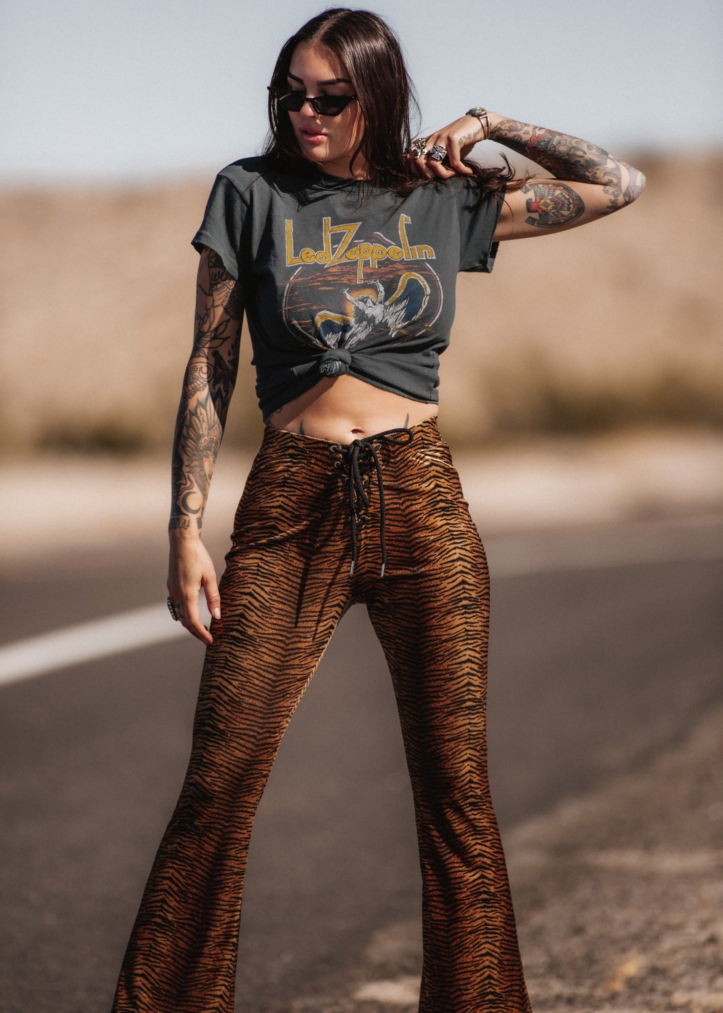 Eye of the Tiger Animal Print Velvet Flare Pants Bell Bottoms - Concordia Style Boutique