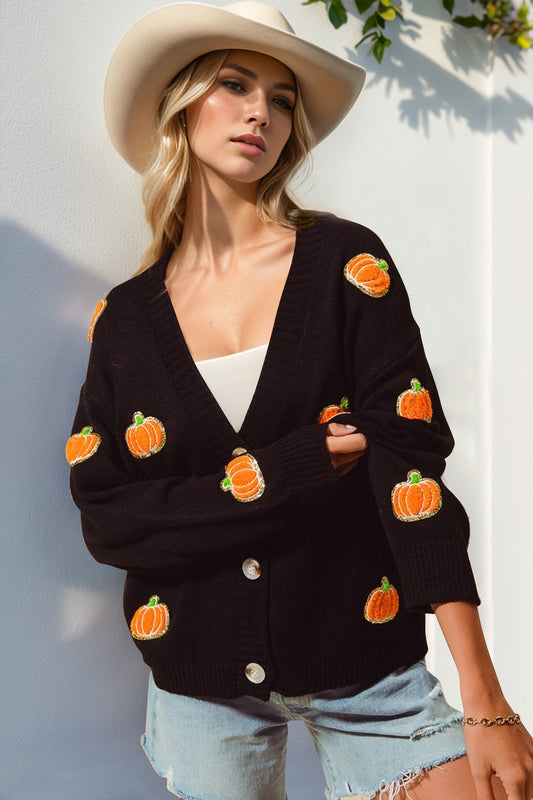 Double Take Full Size Pumpkin Button Up Long Sleeve Cardigan - Concordia Style Boutique