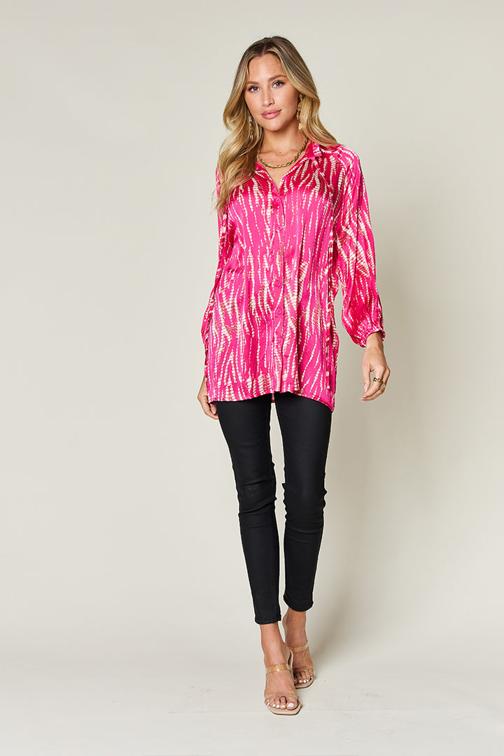 Double Take Full Size Printed Button Up Long Sleeve Shirt - Concordia Style Boutique