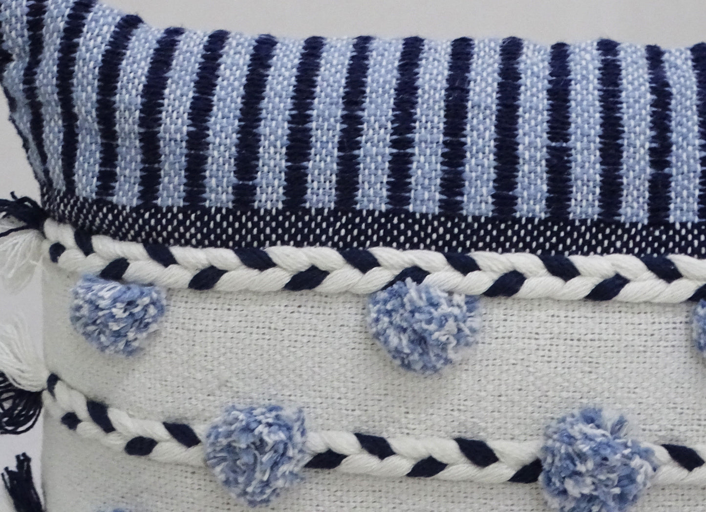 Striped Throw Pillow with Braid and Tassels 14"x20"