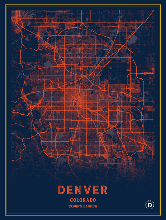 Denver City Map Poster - Blue & Orange