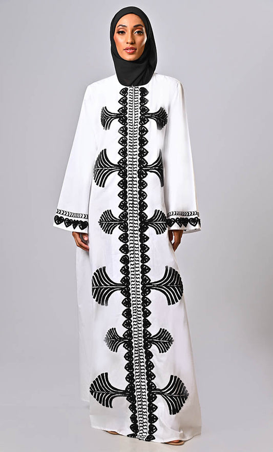 Designer Islamic Mughal Black Aari Work Detailing Abaya