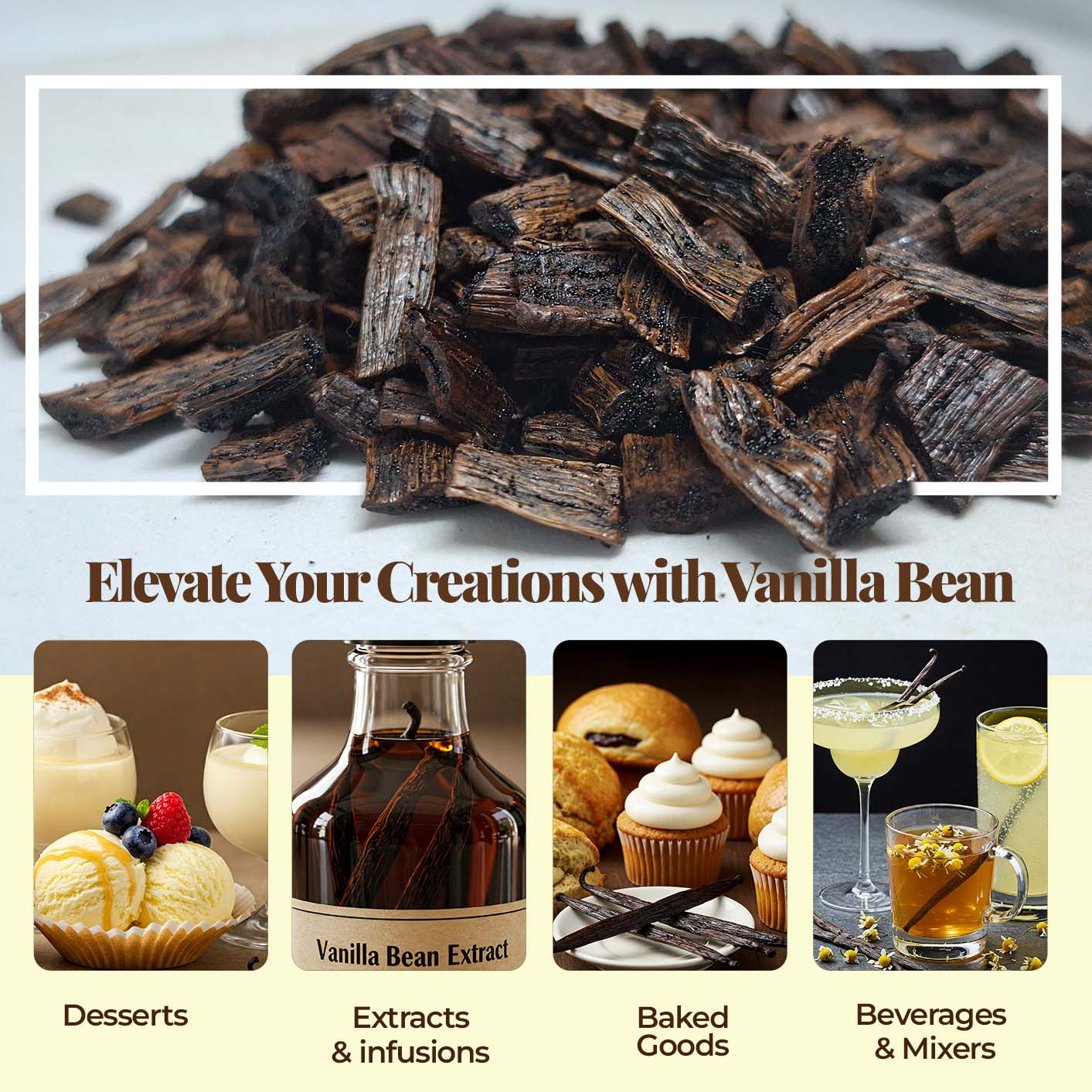 Premium Vanilla  Cuts - 1 lb. From Whole Vanilla Beans Grade B | Cut and Sorted for Easy Use