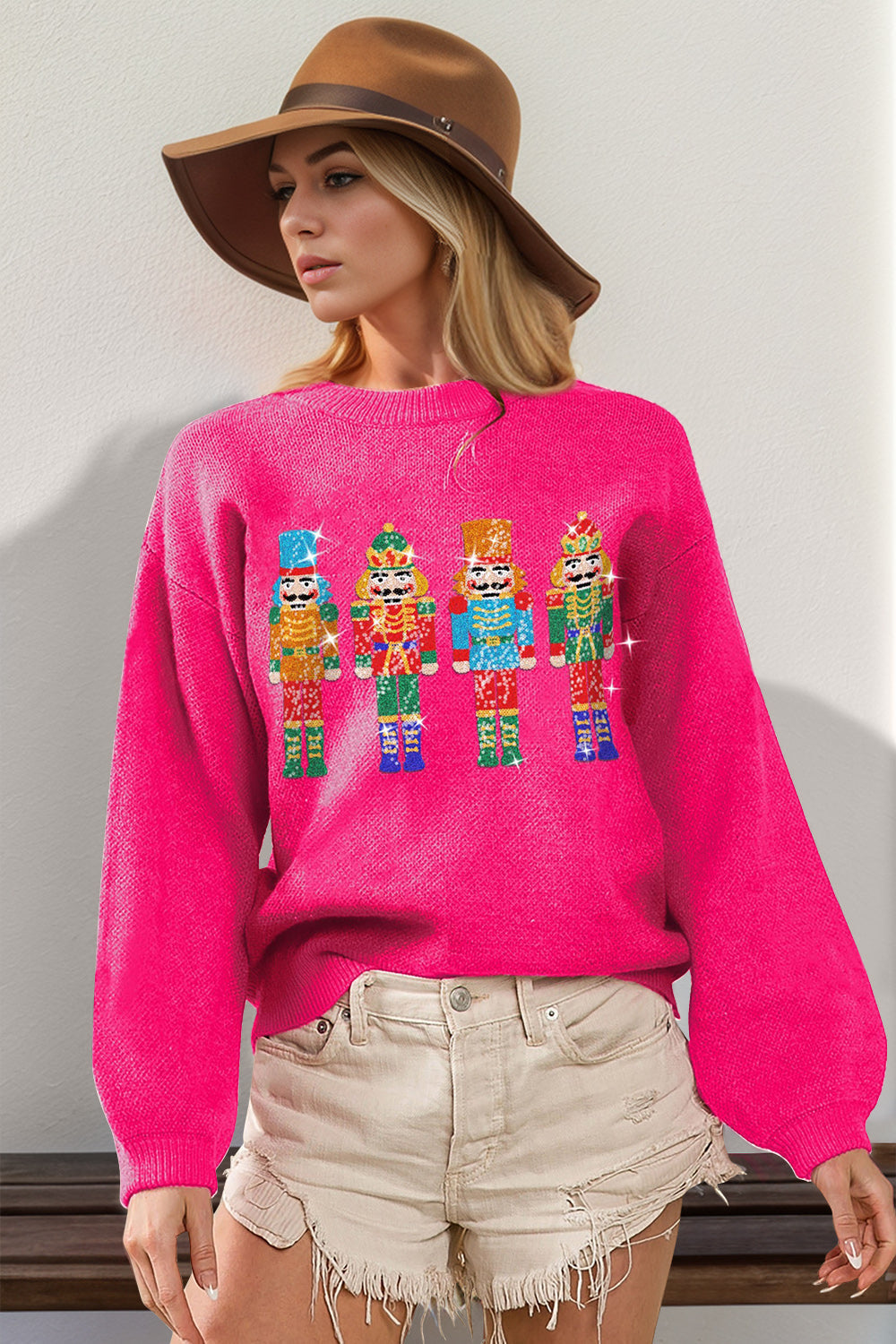 Double Take Full Size Sequin Nutcracker Long Sleeve Sweater - Concordia Style Boutique