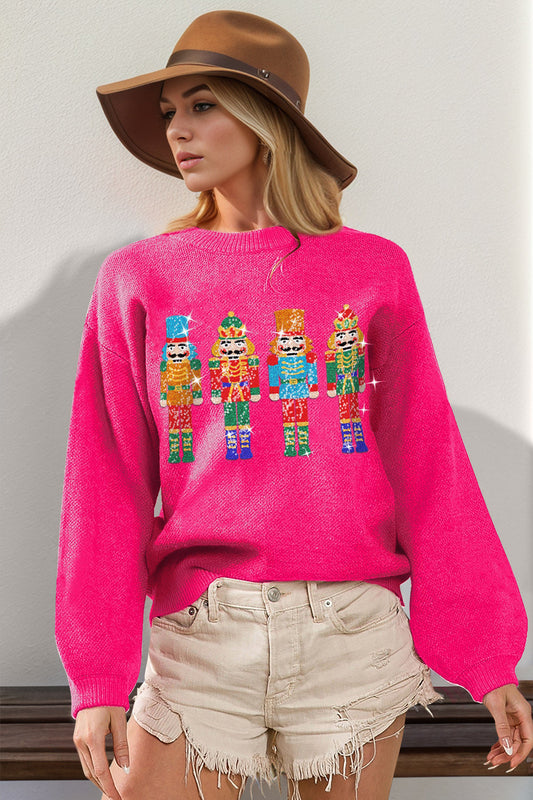 Double Take Full Size Sequin Nutcracker Long Sleeve Sweater - Concordia Style Boutique