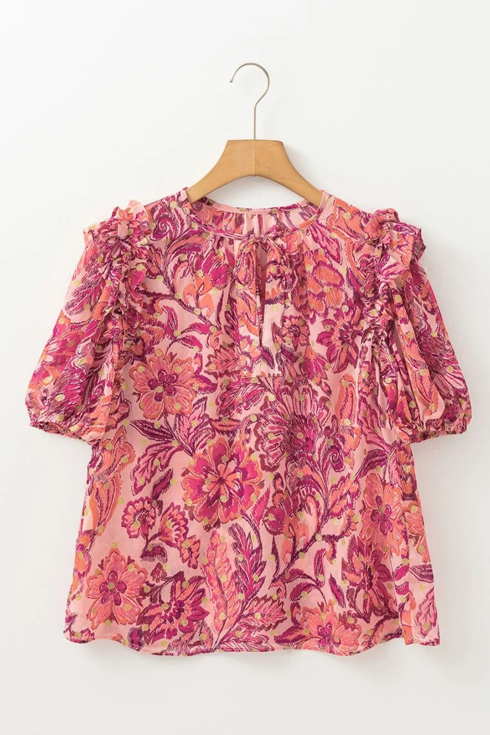 Floral Print Ruffled Puff Short Sleeve Blouse - Concordia Style Boutique