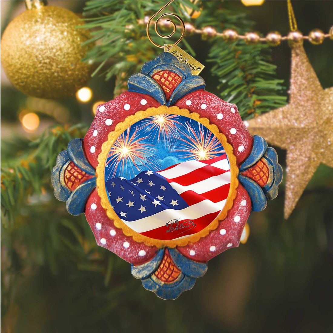 Patriotic Fireworks Sculpted Hand-Painted Christmas Ornament by G. DeBrekht - American Christmas Decor - 6103403