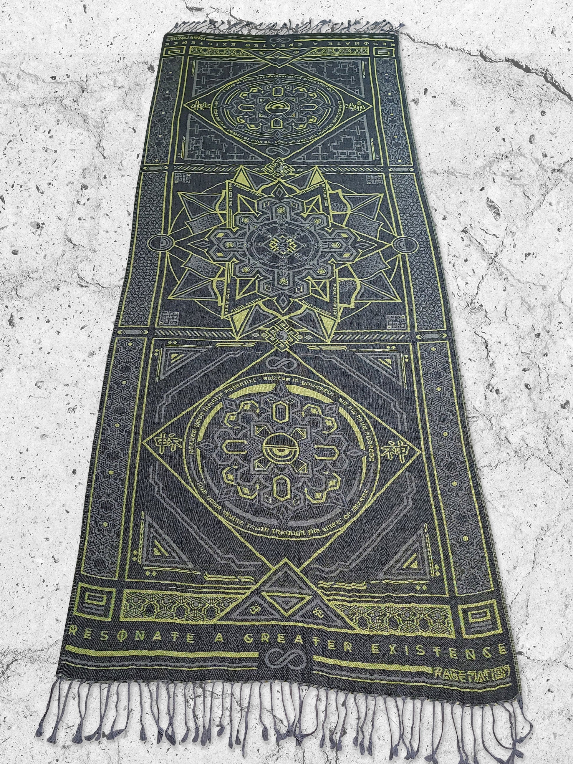 DHARMA V2 • Grey / Neon Yellow • UV REACTIVE • Festival Shawl/Scarf - Concordia Style Boutique