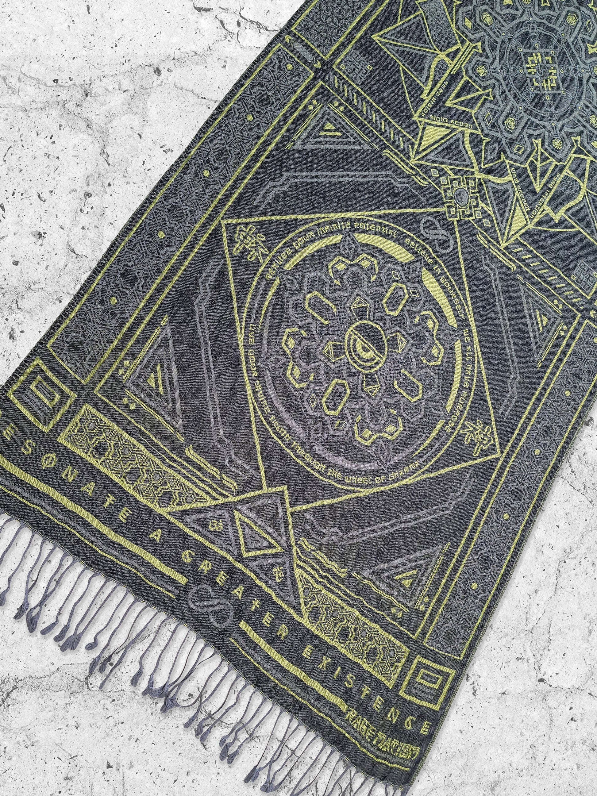 DHARMA V2 • Grey / Neon Yellow • UV REACTIVE • Festival Shawl/Scarf - Concordia Style Boutique