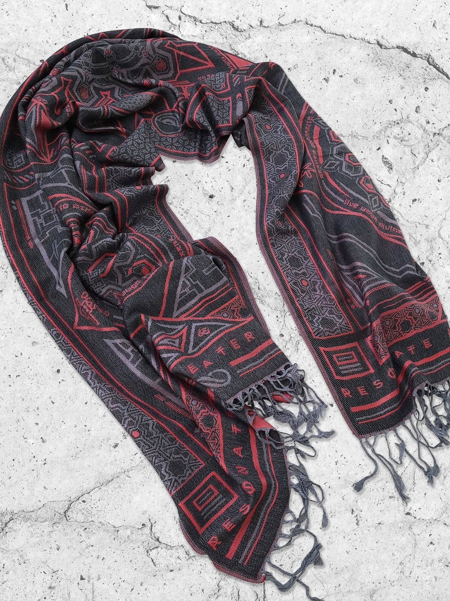 DHARMA V2 • Grey/Red • Festival Shawl/Scarf - Concordia Style Boutique