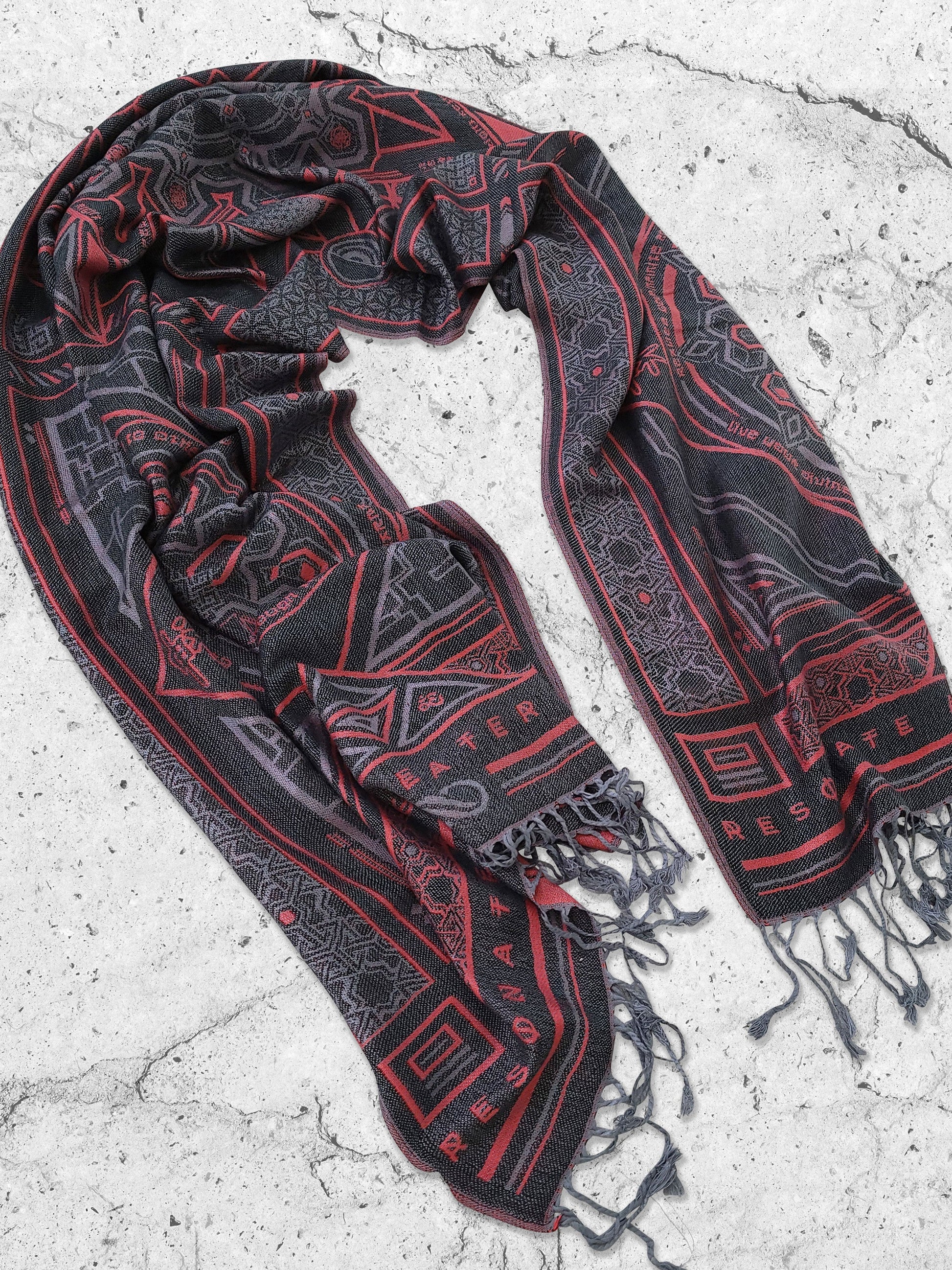 DHARMA V2 • Grey/Red • Festival Shawl/Scarf - Concordia Style Boutique
