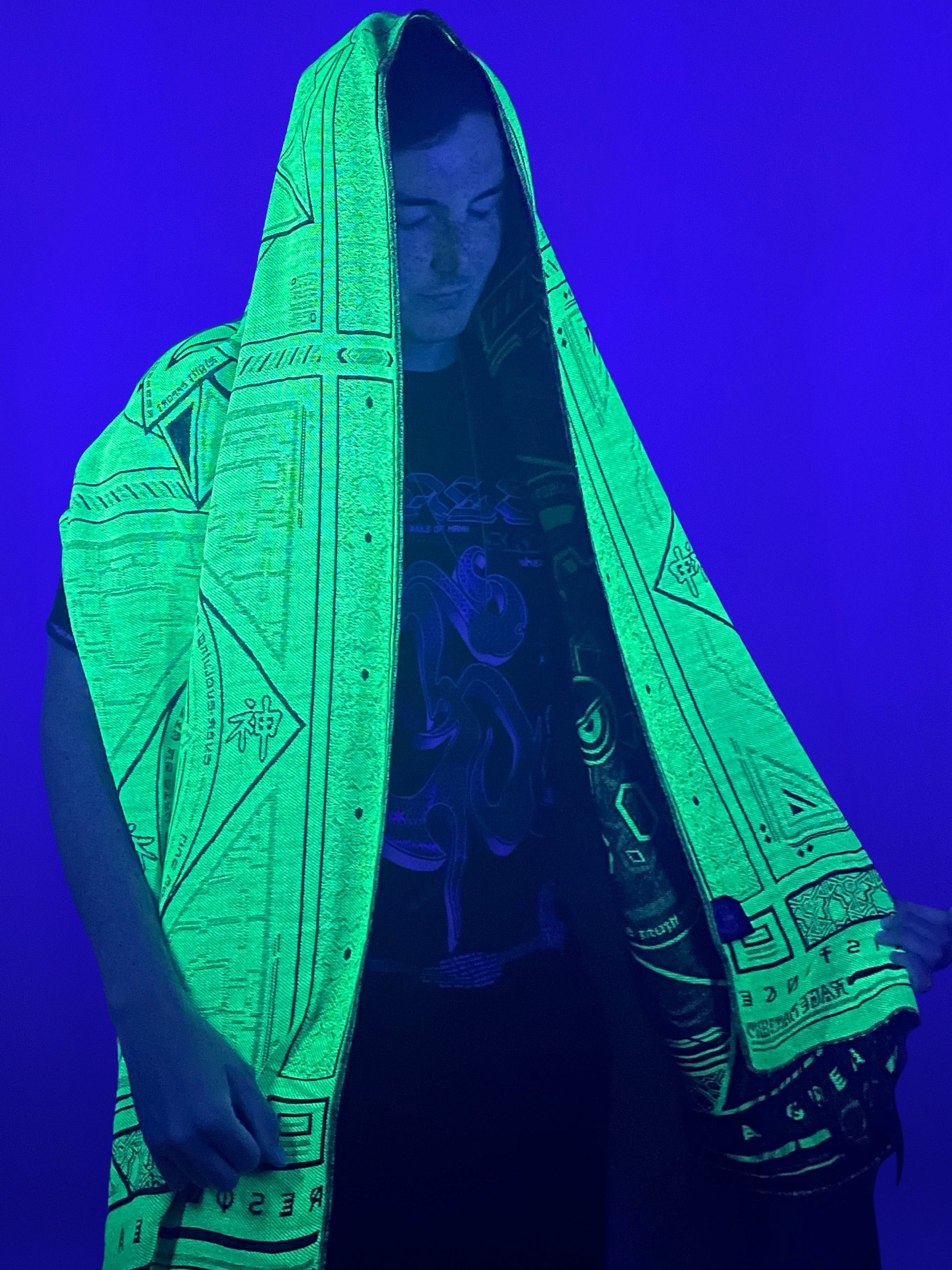 DHARMA V2 • Grey / Neon Yellow • UV REACTIVE • Festival Shawl/Scarf - Concordia Style Boutique