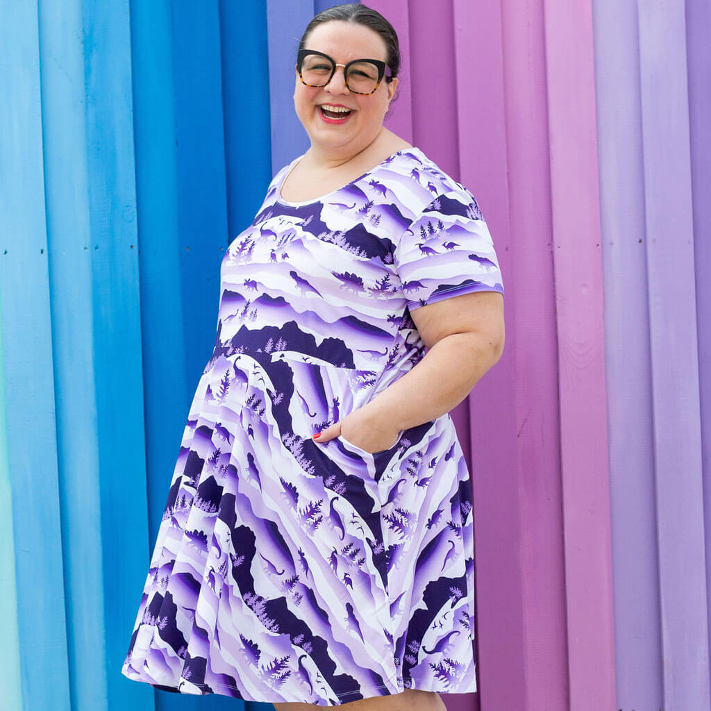 Adult "Dinoscape" Dinosaur Wilderness Super Twirler Dress with Pockets