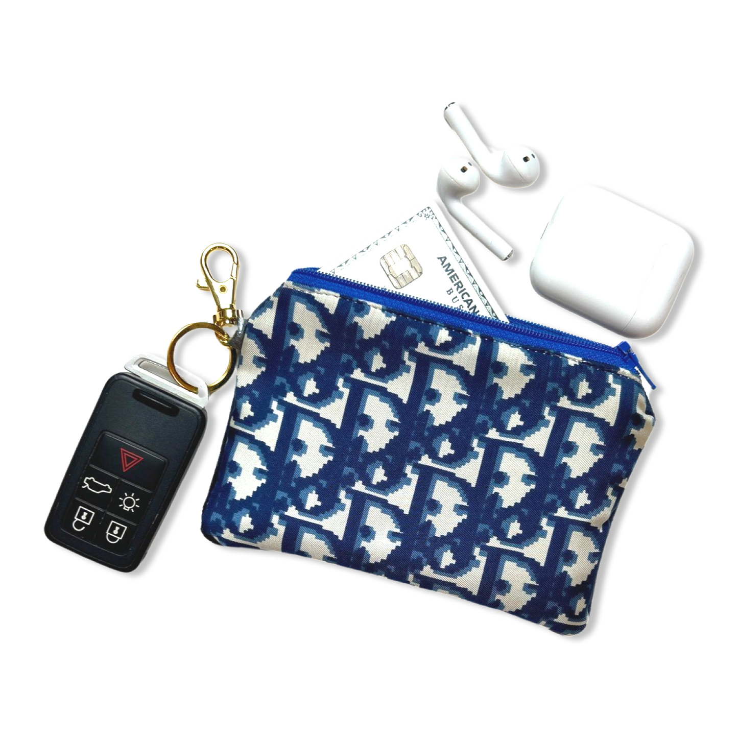 Trotter Blue Vintage Silk Scarf Coffee Run Keychain Bag