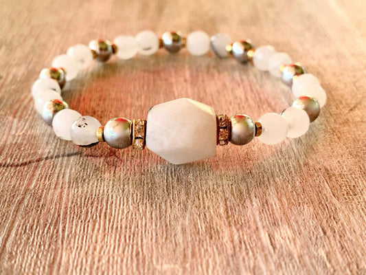 Dori Handmade Rutilated Quartz and Hematite Expandable Bracelet