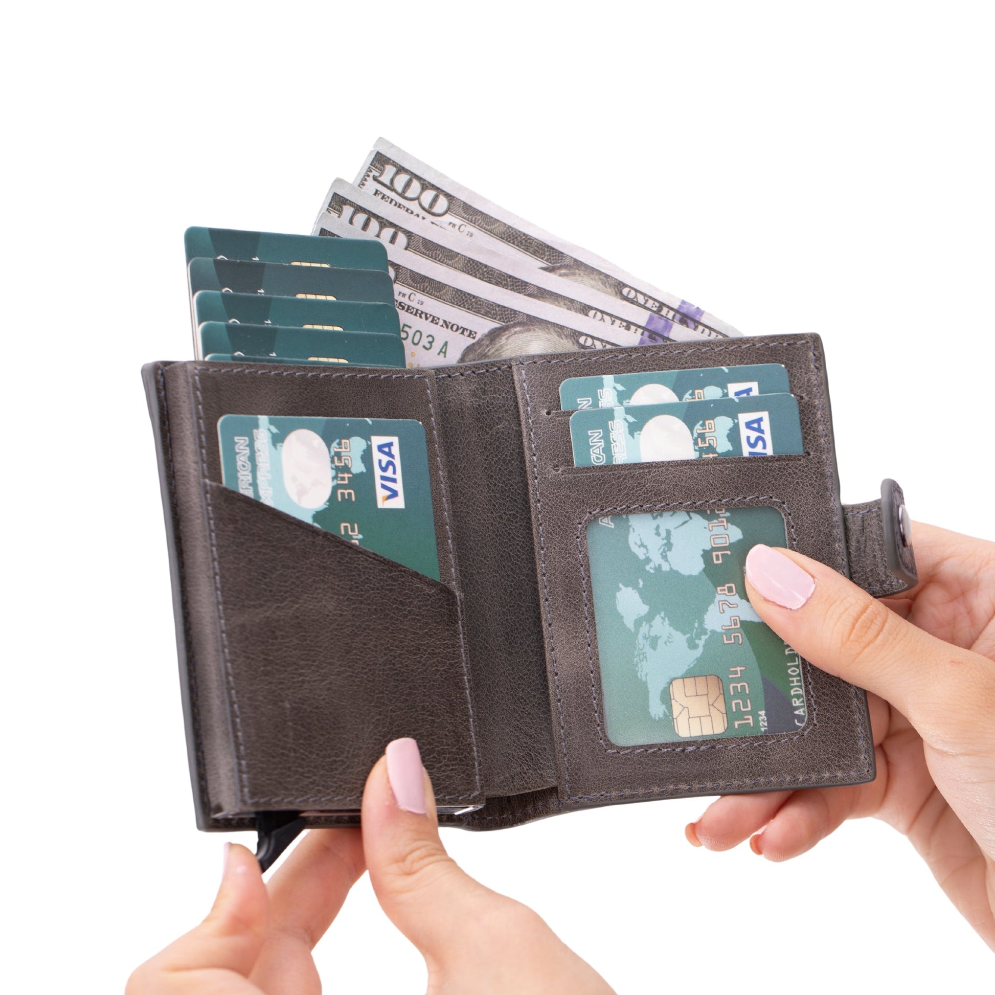 Douglas Genuine Leather Pop-Up Wallet with AirTag Slot - RFID Blocking Cardholder - Concordia Style Boutique