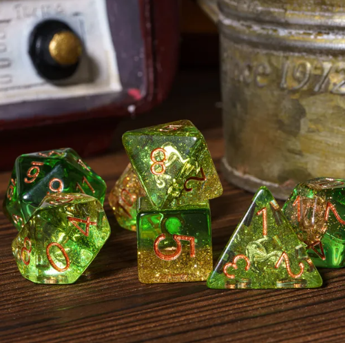 Nautical Odyssey Green 7-Dice Set DND RPG Dice Gold AnchorInclusion