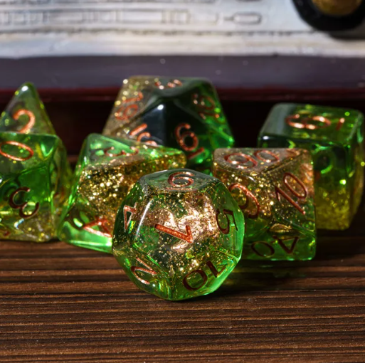Nautical Odyssey Green 7-Dice Set DND RPG Dice Gold AnchorInclusion