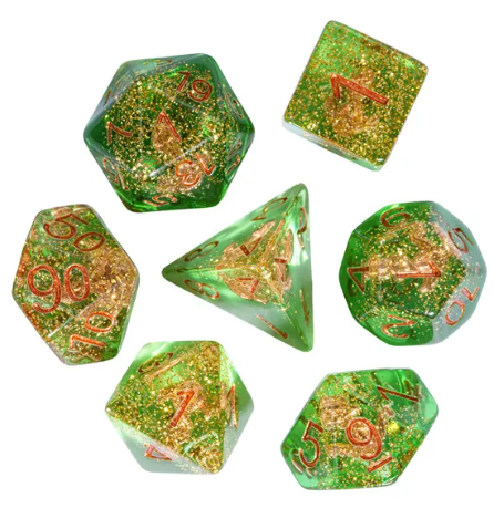 Nautical Odyssey Green 7-Dice Set DND RPG Dice Gold AnchorInclusion