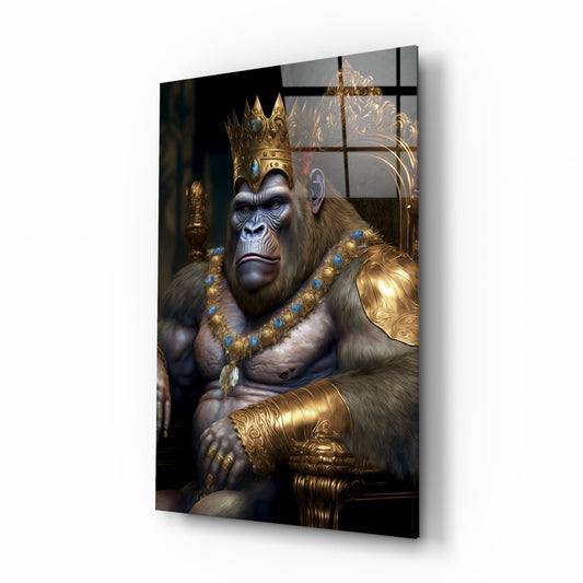 Ape King in Throne Glass Wall Art  || Designer Collection