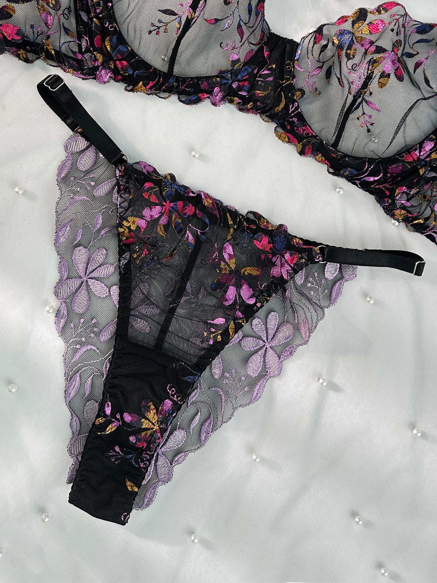 Midnight Blossom Lace Embroidered Lingerie Set - Concordia Style Boutique