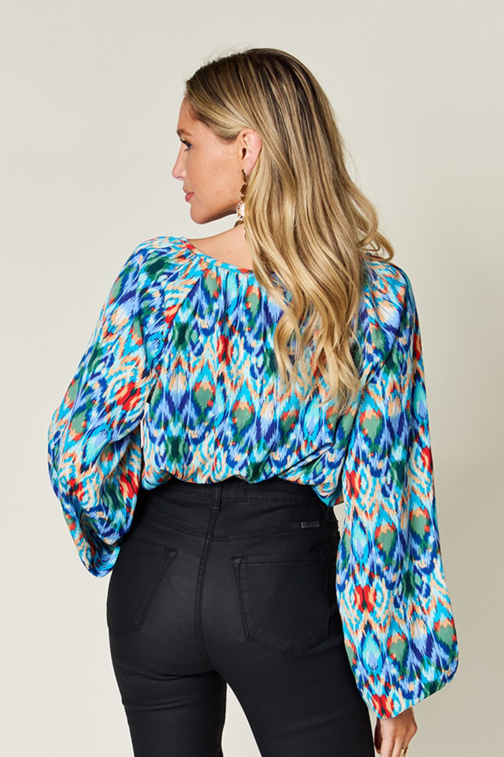 Double Take Full Size Printed Balloon Sleeve Blouse - Concordia Style Boutique