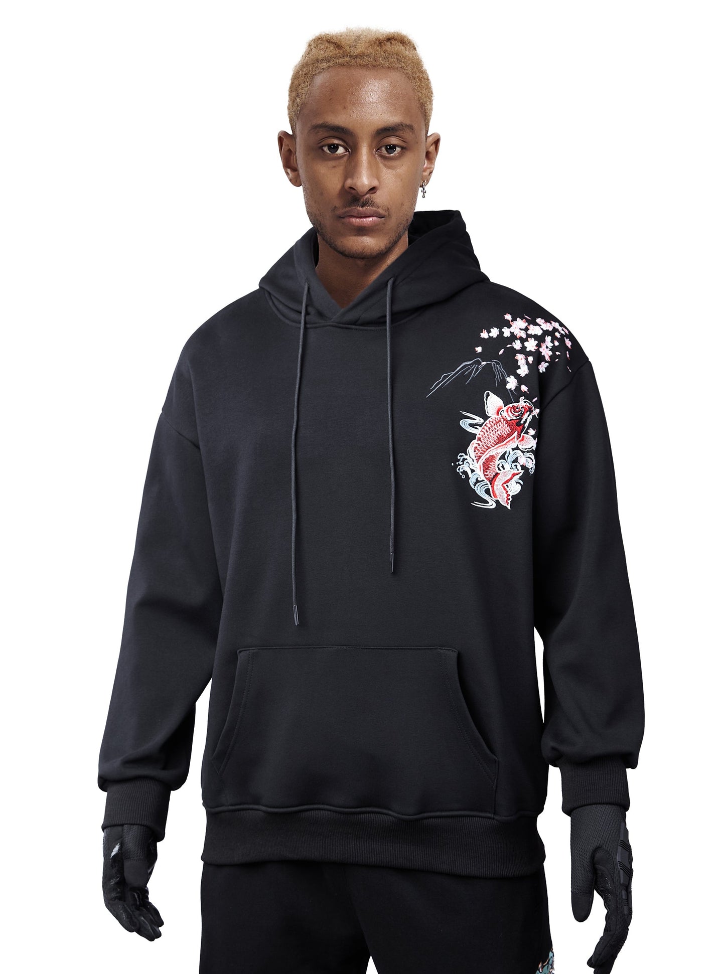 KH9197 Red Koi Embroidery Hoodie - Concordia Style Boutique