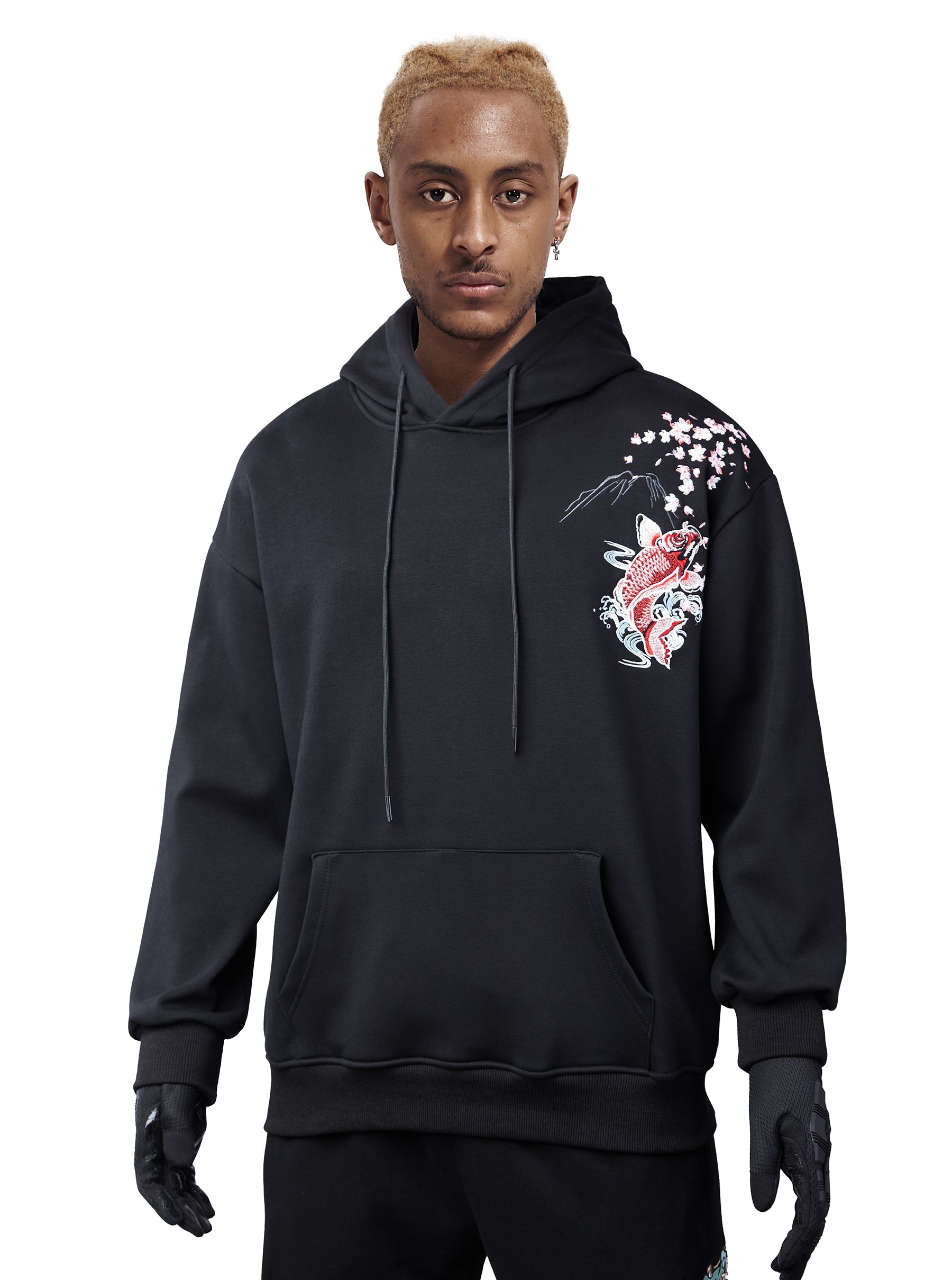 KH9197 Red Koi Embroidery Hoodie - Concordia Style Boutique