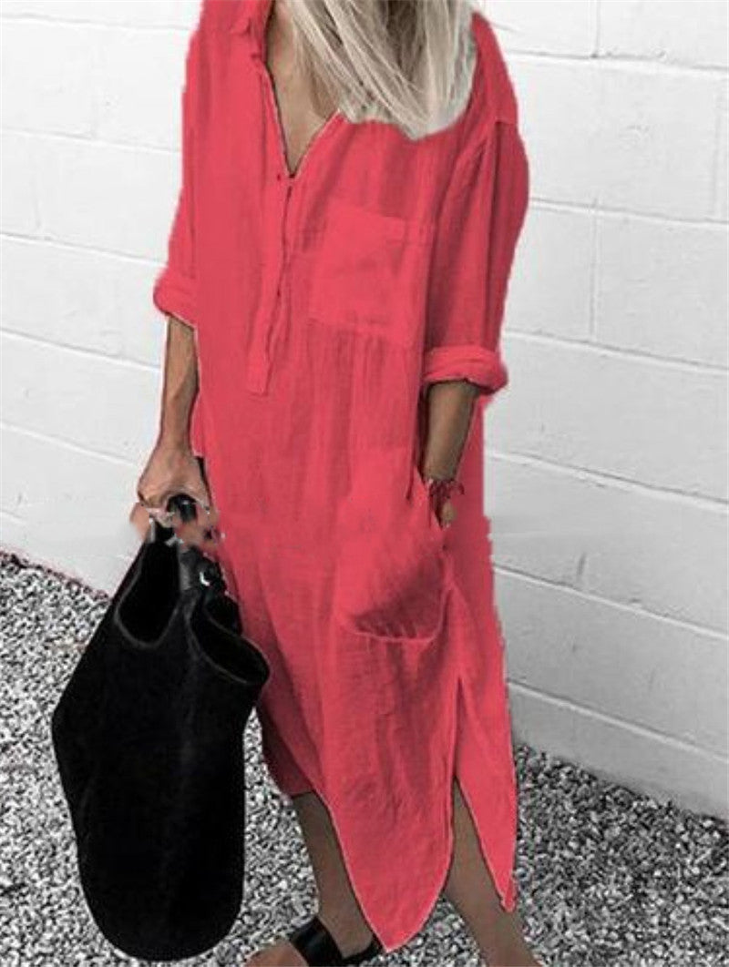 Elegant Solid Color Slit Dress - Long Shirt Dress - Premium Long Shirt Dress from Concordia Style Boutique - Just $27.89! Shop now at Concordia Style Boutique