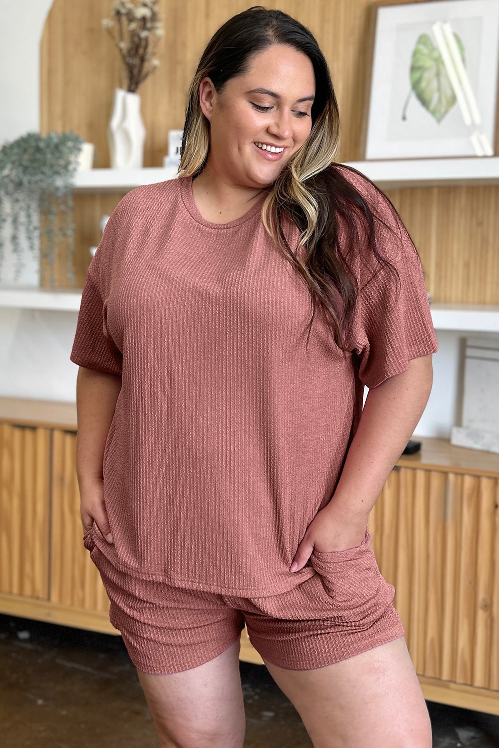 Double Take Full Size Round Neck Short Sleeve T-Shirt and Shorts Set - Concordia Style Boutique