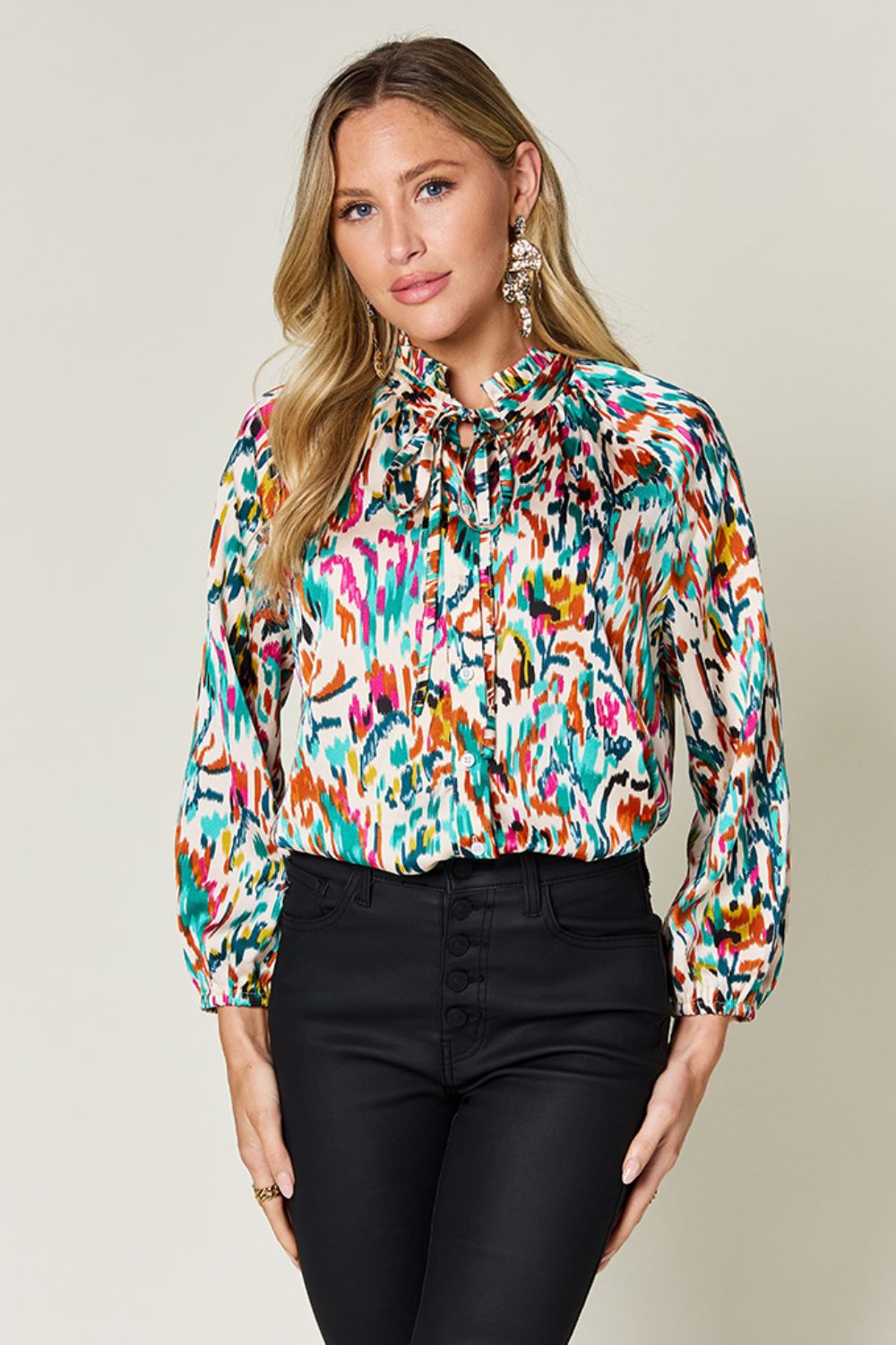 Double Take Full Size Printed Button Up Long Sleeve Shirt - Concordia Style Boutique