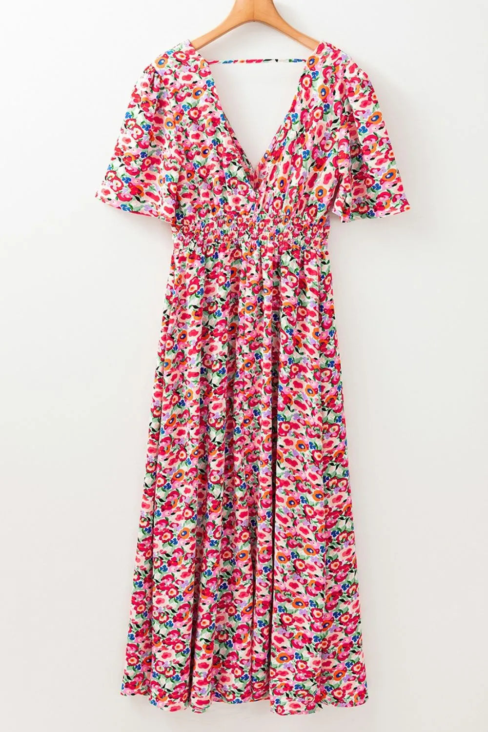 Floral Half Sleeve Deep V Neck Cutout Back Maxi Dress - Concordia Style Boutique