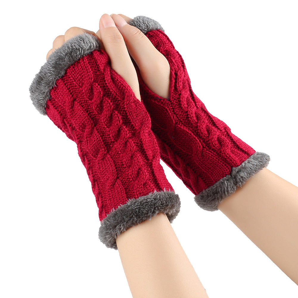 Winter Plush Twist Knitted Fingerless Fleece Women Gloves - Ultra Soft Thermal Comfort