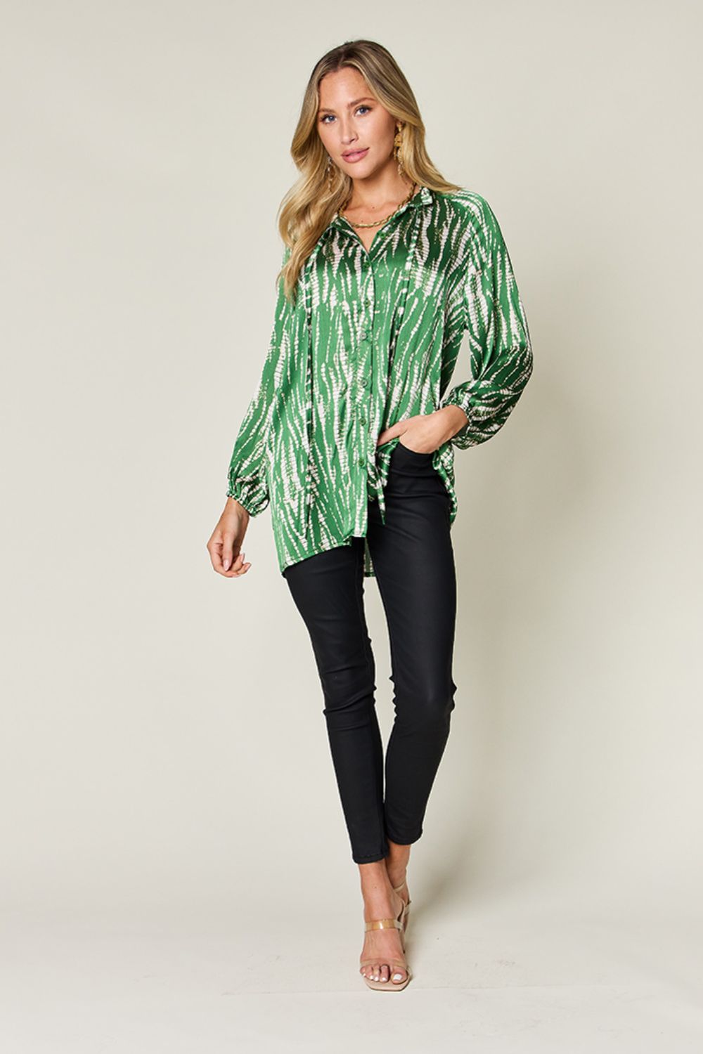 Double Take Full Size Printed Button Up Long Sleeve Shirt - Concordia Style Boutique