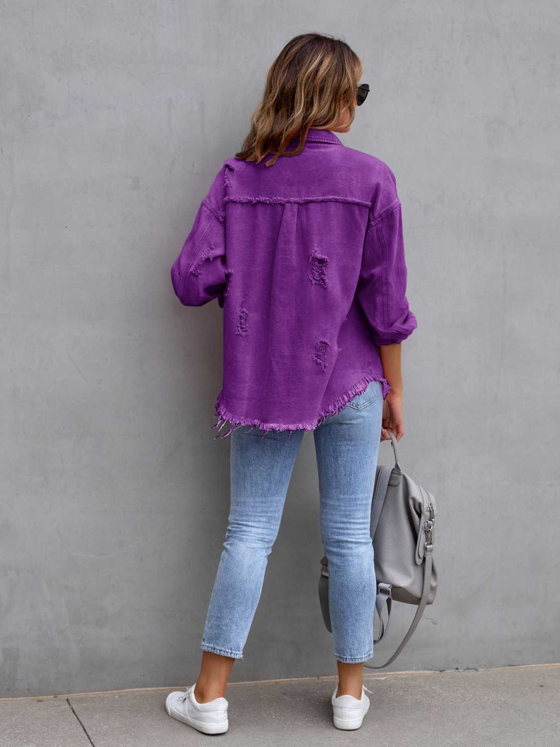 Distressed Drop Shoulder Denim Jacket - Concordia Style Boutique