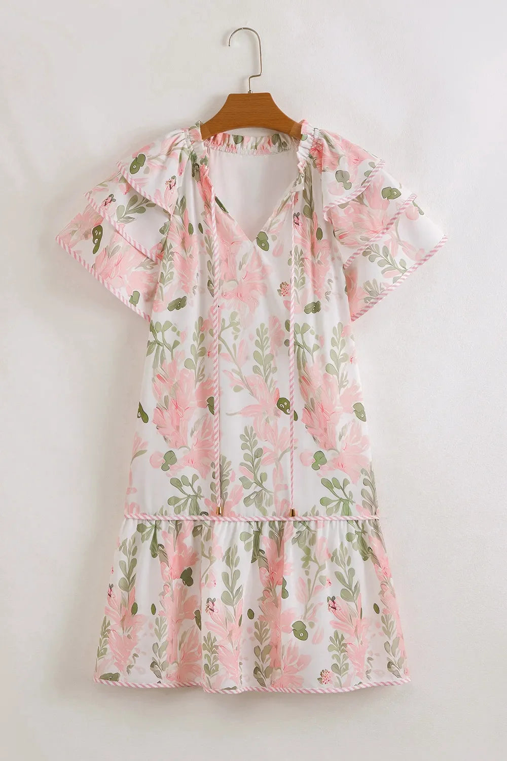 Floral Contrast Edge Layered Short Sleeve Mini Dress - Concordia Style Boutique